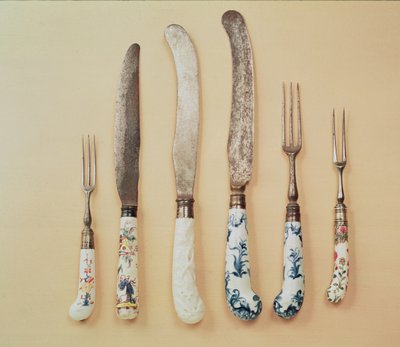 Mangos de cuchillo y tenedor de porcelana de English School